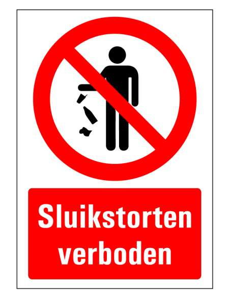 Sluikstorten verboden bord - rood wit - rechthoekig - symbool persoon die iets weggooit
