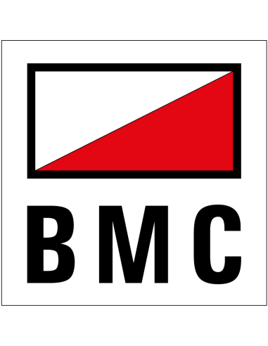 BMC sticker - rood wit zwart - vierkant - tekst BMC brandmeldcentrale met symbool