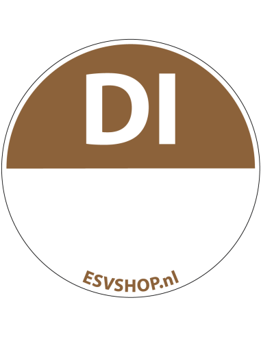 Dinsdag dagsticker op rol, 25 meter, bruin wit, rond, met tekst