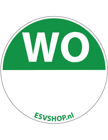 Woensdag dagsticker op rol, 25 meter, groen wit, rond, met tekst