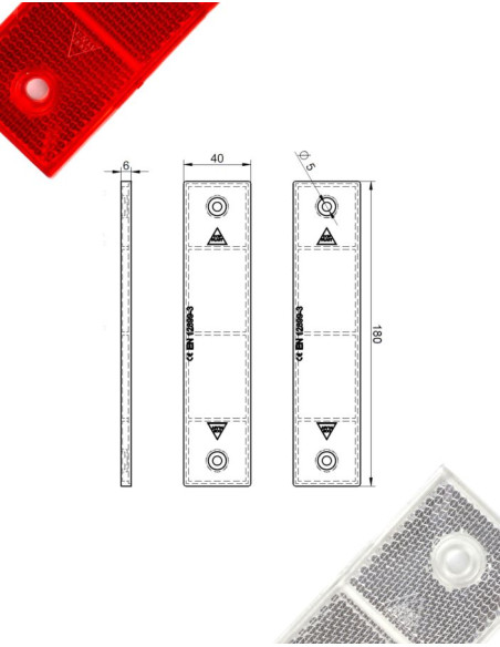 Rode reflector - 180 x 40 mm - plakreflector - voor bermpaaltjes