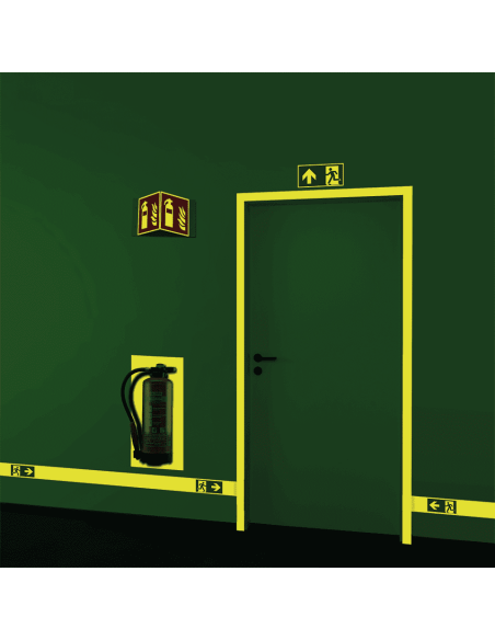 Extra lichtgevende nooduitgang rechts stickers - 25 meter op rol - groen wit