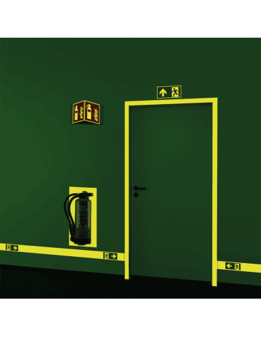 Extra lichtgevende nooduitgang links stickers - 25 meter op rol - groen wit