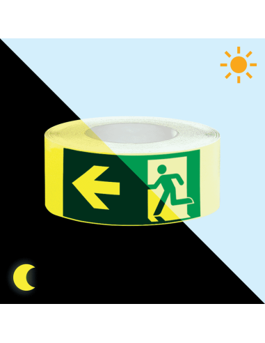 Extra lichtgevende nooduitgang links tape - 25 meter op rol