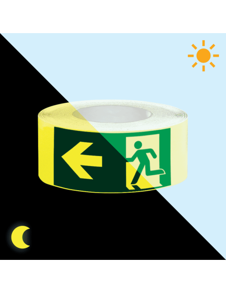 Extra lichtgevende nooduitgang links tape - 25 meter op rol
