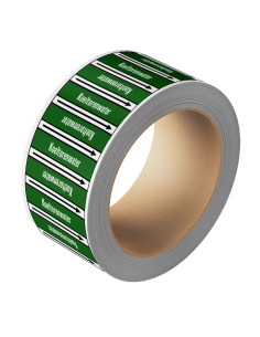 Koeltorenwater leidingmarkering op rol, 25 meter, groen wit, stroomrichting