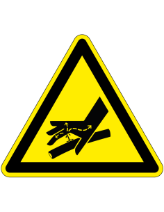 Huidpunctuur door hydraulische lijn bord, geel zwart, driehoek, met hydraulische lijn en hand pictogram