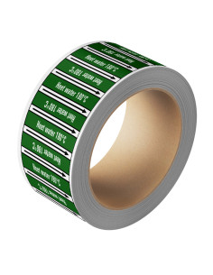 Heet water 180°C leidingmarkering op rol, 25 meter, groen wit, stroomrichting
