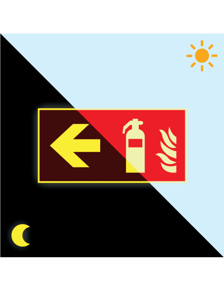 Extra lichtgevend brandblusser bord links, 300 x 150 mm, F001