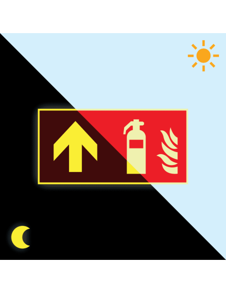 Extra lichtgevend brandblusser bord rechtdoor, 300 x 150 mm, F001