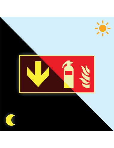 Extra lichtgevend brandblusser bord beneden, 300 x 150 mm, F001