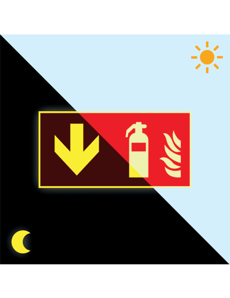 Extra lichtgevend brandblusser bord beneden, 300 x 150 mm, F001