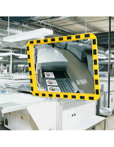 Rechthoekige bewakingsspiegel - geel zwart - acrylglas