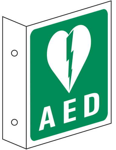 Haaks AED bord met tekst, kunststof, E010, groen wit