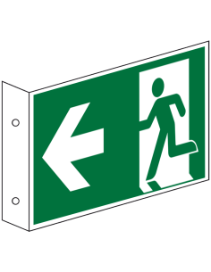 Haaks nooduitgang bord pijl links, dubbelzijdig, E001