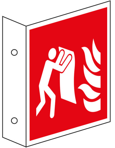 Haaks blusdeken bord, kunststof, F016, rood wit, pictogram blusdeken, vierkant
