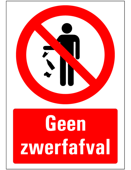 Geen zwerfafval bord - rood wit - symbool afval weggooien met rode streep - rechthoekig