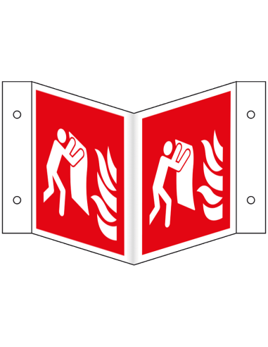 Panorama blusdeken bord, kunststof, F016, rood wit, pictogram blusdeken, rechthoek