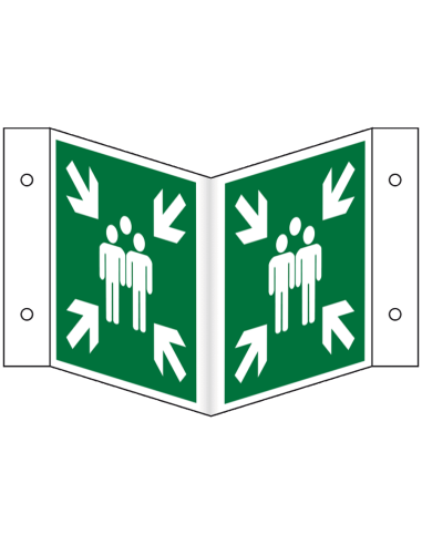 Verzamelplaatsbord panorama ISO 7010, E007, groen wit