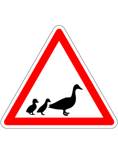 Pas op voor eenden bord - rood wit - driehoekig - symbool eenden met rode rand