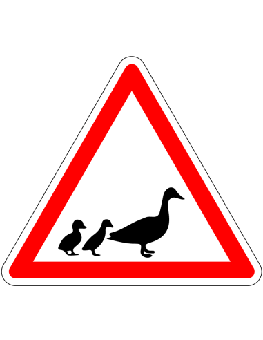 Pas op voor eenden sticker - rood wit - driehoekig - symbool eenden met rode rand