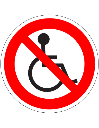 Geen rolstoelen bord - rood wit - rond - symbool rolstoel met rode streep