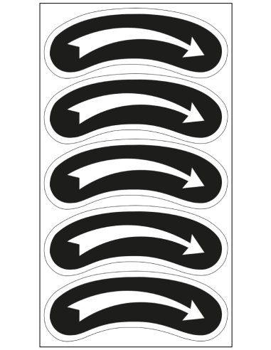 Pijl sticker draairichting rechts, zwart wit - 5 per vel