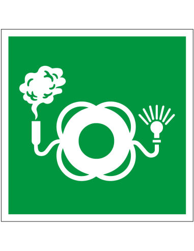 Reddingsboei met rook en licht bord, E068, groen wit, vierkant