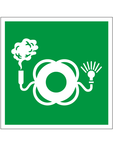Reddingsboei met rook en licht bord, E068, groen wit, vierkant