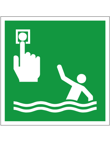 Persoon overboord noodmelder sticker, E069, ISO 7010, groen wit, vierkant