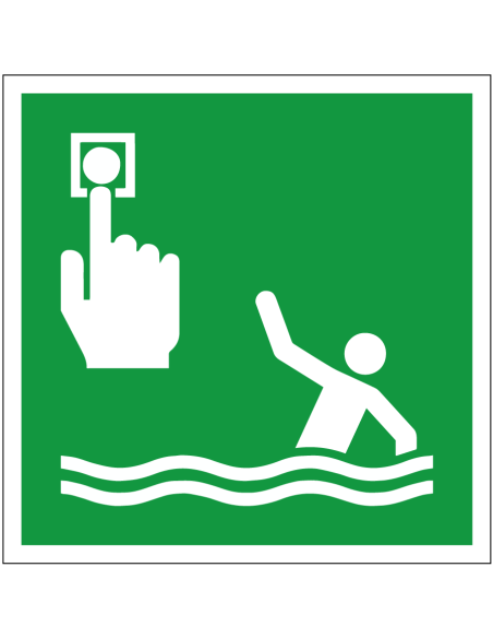 Persoon overboord noodmelder bord, E069, ISO 7010, groen wit, vierkant