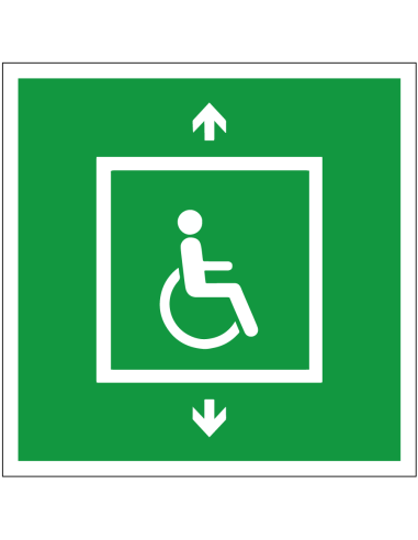 Evacuatielift voor invalide bord, E070, ISO 7010, groen wit, vierkant