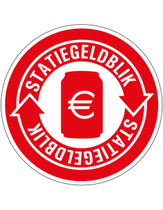 Statiegeld blik bord, rood wit, Nederlandse tekst, recycle pictogram, blik , rond
