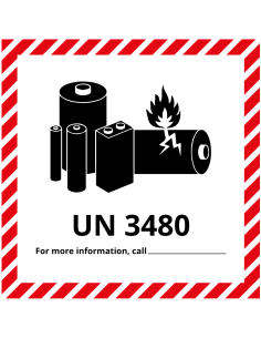 Sticker Lithium-Ion UN3480 verpakkingsetiket, rood wit, vierkant, Lithium-Ion batterijen