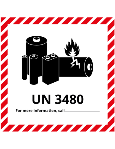 Sticker Lithium-Ion UN3480 verpakkingsetiket, rood wit, vierkant, Lithium-Ion batterijen