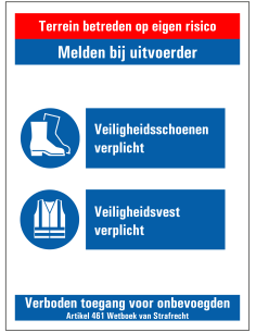 Veiligheidsschoenen en -vest verplicht bouwbord, kunststof, rood wit blauw, schoenen en hesje pictogram, rechthoek