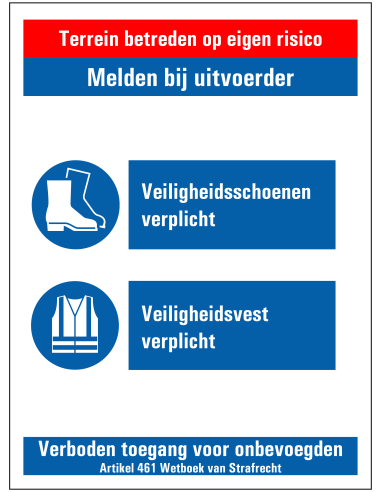 Veiligheidsschoenen en -vest verplicht bouwbord, kunststof, rood wit blauw, schoenen en hesje pictogram, rechthoek