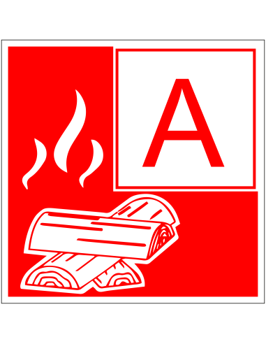 Brandklasse A bord - rood wit - vierkant - symbool A en vaste brandende stoffen