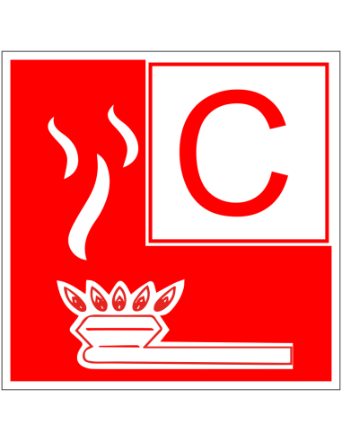 Brandklasse C bord - rood wit - vierkant - symbool C en gassen