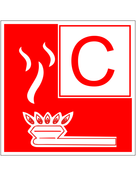 Brandklasse C bord - rood wit - vierkant - symbool C en gassen
