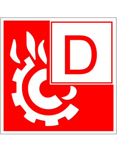Brandklasse D sticker - rood wit - vierkant - symbool D en metaalbranden