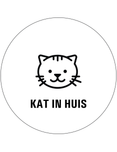 Kat in huis sticker -  zwart wit - rond - symbool kat met tekst kat in huis