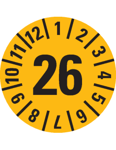 Keuringssticker jaartal 26, 15 mm, 420 per boekje