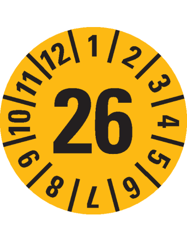 Keuringssticker jaartal 26, 15 mm, 420 per boekje