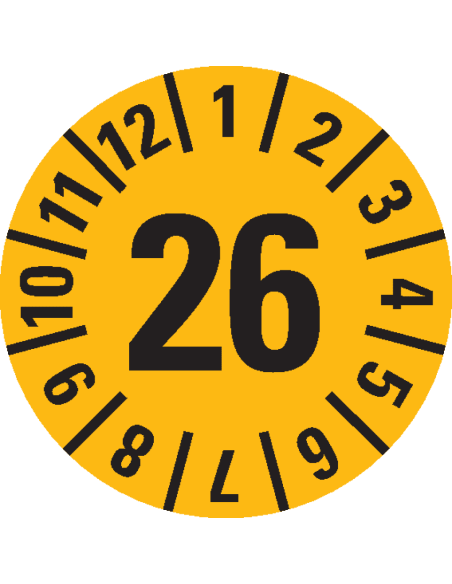 Keuringssticker jaartal 26, 15 mm, 420 per boekje