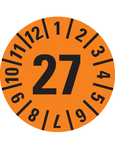 Keuringssticker jaartal 27, 15 mm, 420 per boekje