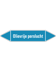 Olievrije perslucht leidingmarkering op vel - lichtblauw - witte tekst olievrije perslucht