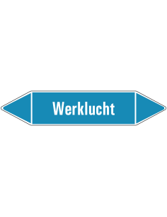 Werklucht leidingmarkering op vel - lichtblauw - witte tekst werklucht