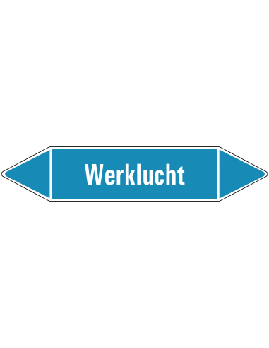 Werklucht leidingmarkering op vel - lichtblauw - witte tekst werklucht