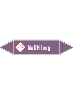 NaOH loog leidingmarkering op vel, paars wit, Nederlandse tekst NaOH loog, GHS05 pictogram